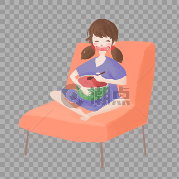 坐在椅子上吃瓜的女孩图片素材免费下载