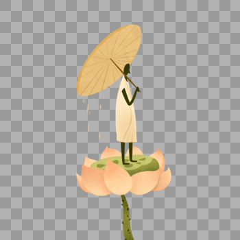 站在莲花上打伞的女孩图片素材免费下载