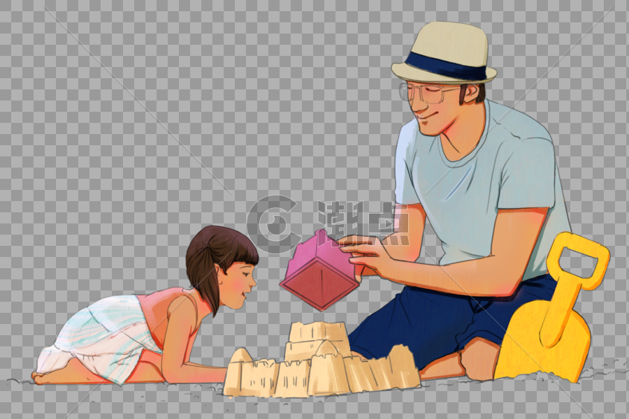 陪孩子玩沙雕的父亲图片素材免费下载