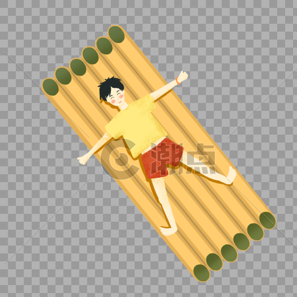 躺在竹筏上的男孩图片素材免费下载