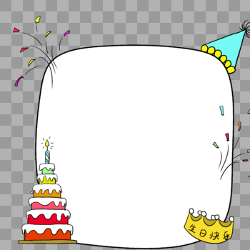 手绘卡通生日快乐生日蛋糕边框对话框图片素材免费下载