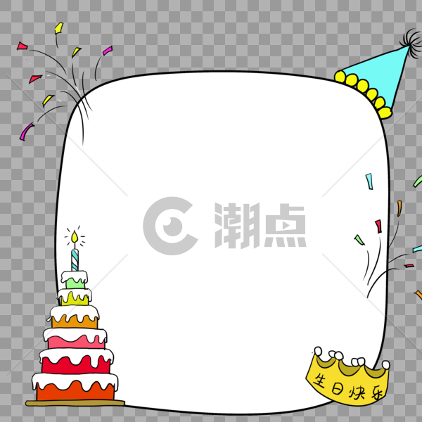 手绘卡通生日快乐生日蛋糕边框对话框图片素材免费下载