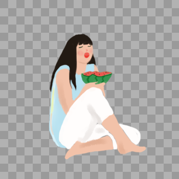 坐着吃瓜的女孩图片素材免费下载
