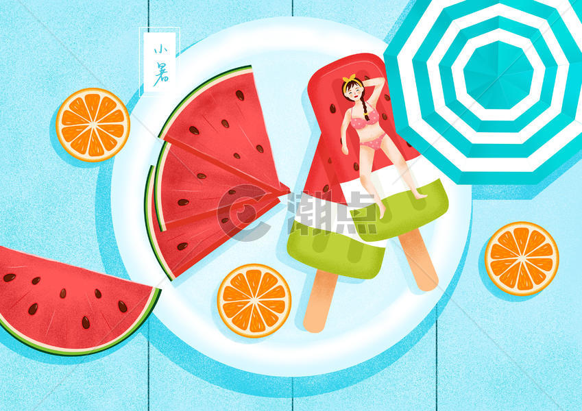 节气小暑夏季夏日女孩吃冰棍雪糕冰淇淋西瓜乘凉图片素材免费下载