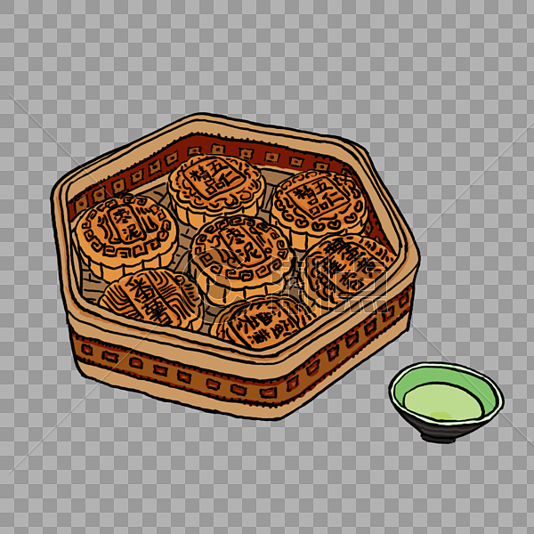 月饼盒和茶碗元素图片素材免费下载