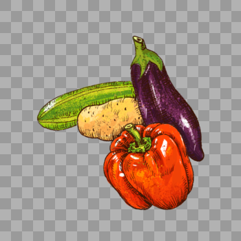蔬菜彩椒茄子土豆青瓜手绘插画图片素材免费下载