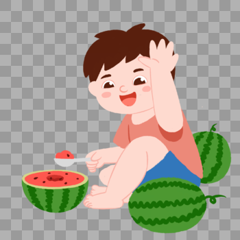 夏季小男孩吃西瓜素材图片素材免费下载