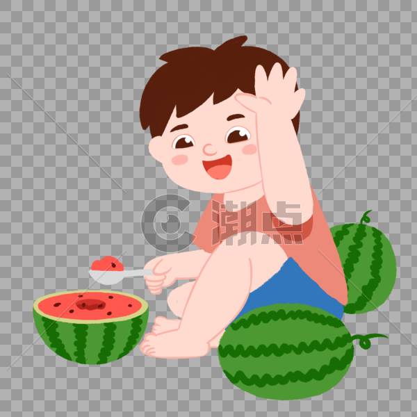 夏季小男孩吃西瓜素材图片素材免费下载
