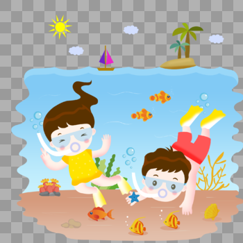 夏日儿童海底潜水图片素材免费下载