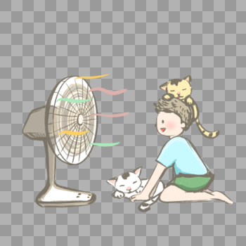 夏天吹电扇的男孩图片素材免费下载