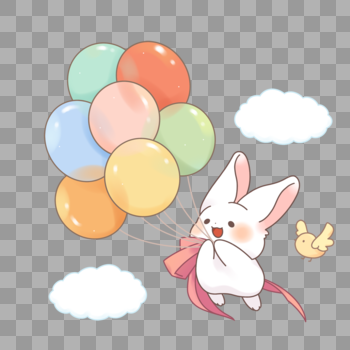 气球带飞的可爱兔子图片素材免费下载