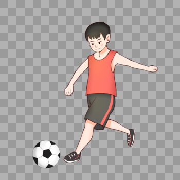 小男孩卡通手绘暑假踢足球图片素材免费下载
