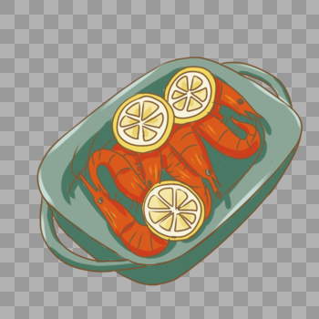 夏季食物柠檬烤虾手绘图片素材免费下载