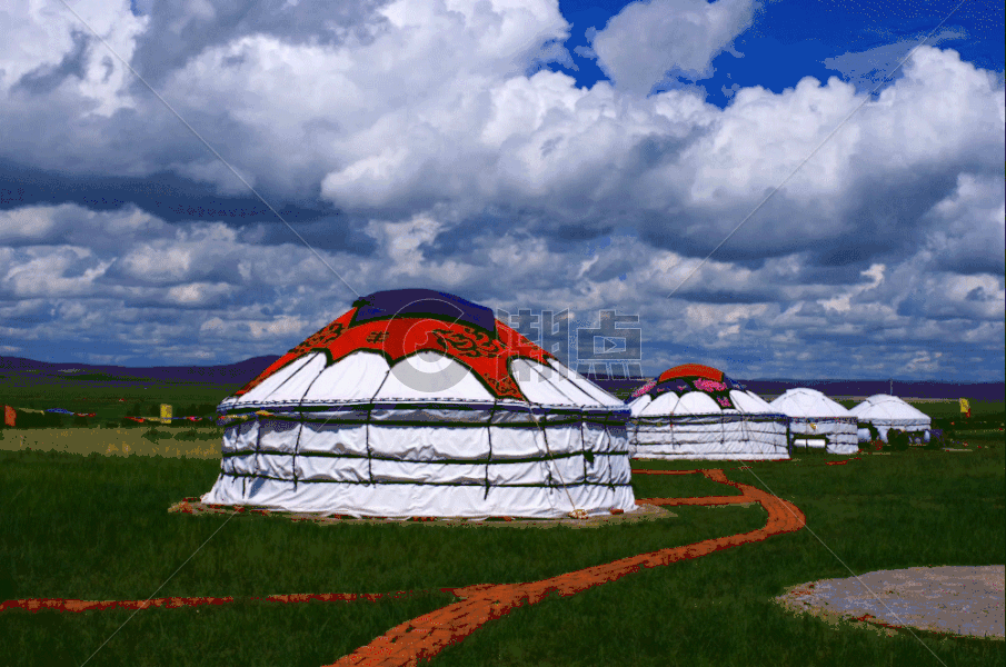 蓝天下的蒙古包gif图片素材免费下载
