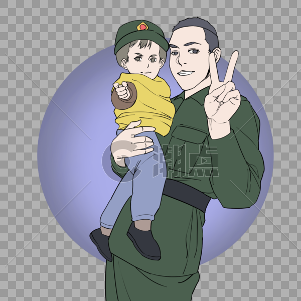 抱着孩子的解放军军人图片素材免费下载