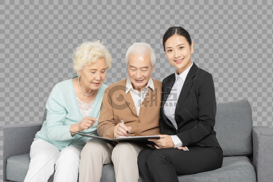老年夫妻和保险顾问图片素材免费下载