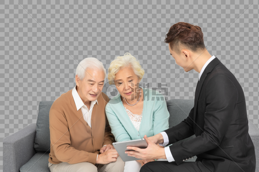 老年夫妻和保险业务销售形象图片素材免费下载