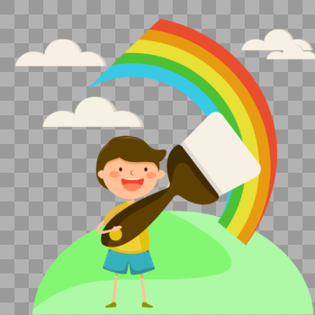 男学生用刷子画彩虹图片素材免费下载