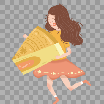 可爱小女孩拿着大月饼奔跑图片素材免费下载