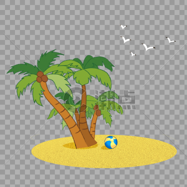 夏日沙滩椰子树组合元素图片素材免费下载
