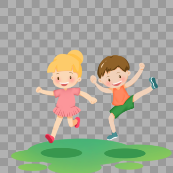 欢乐跳起的两个小孩图片素材免费下载