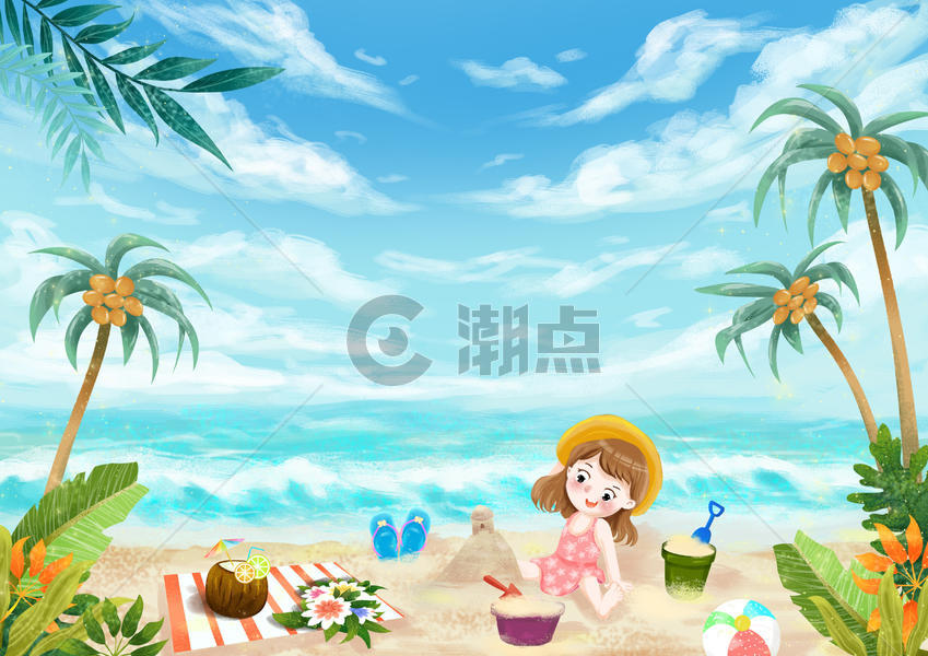 小暑高温女孩海边度假玩耍避暑图片素材免费下载