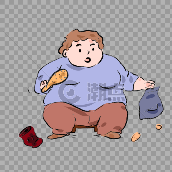 手绘肥胖人暴饮暴食卡通漫画图片素材免费下载