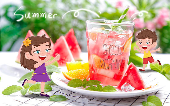 夏天开心冰饮吃西瓜图片素材免费下载