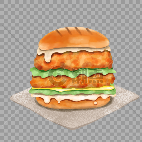 水彩手绘双层鸡肉汉堡图片素材免费下载