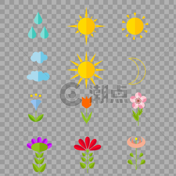 植物太阳水滴花朵矢量png免抠漂浮元素图片素材免费下载