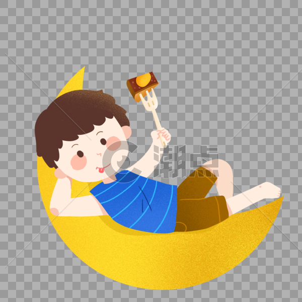中秋节躺在月亮上吃月饼的男孩图片素材免费下载