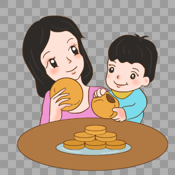 吃月饼的母子图片素材免费下载