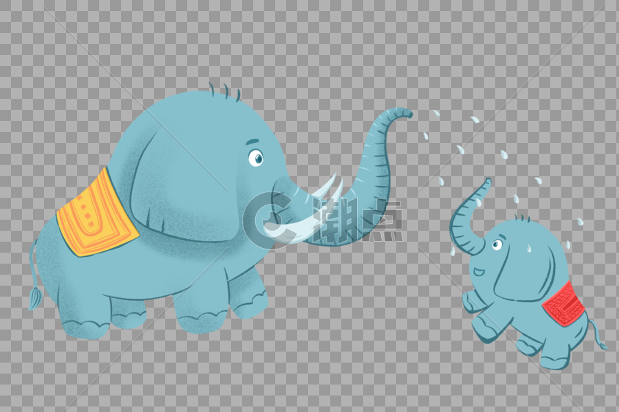 大象给小象洒水解暑图片素材免费下载