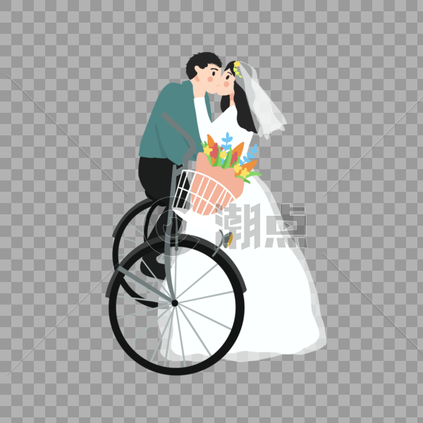 穿婚纱骑自行车的情侣图片素材免费下载