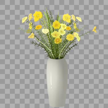 手绘黄色野菊花花瓶元素图片素材免费下载