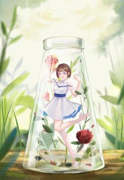 瓶中世界-玫瑰少女的愉悦图片素材免费下载
