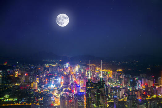 深圳中秋城市圆月背景图片素材免费下载