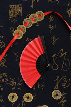 铜钱纸扇中国风元素组合图片素材免费下载