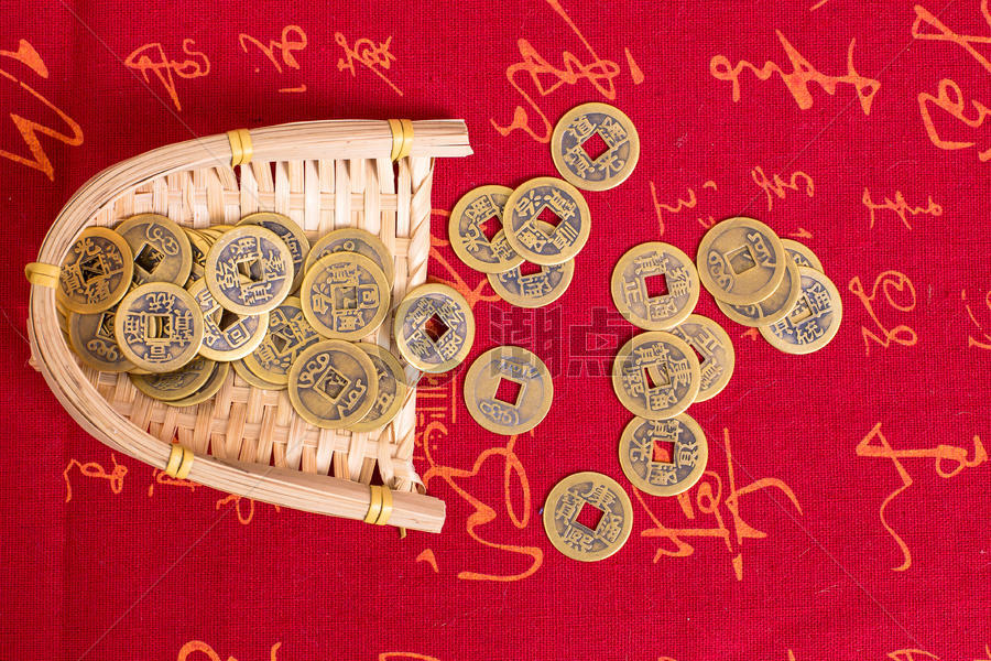 簸箕中国风清代铜钱拍摄图片素材免费下载