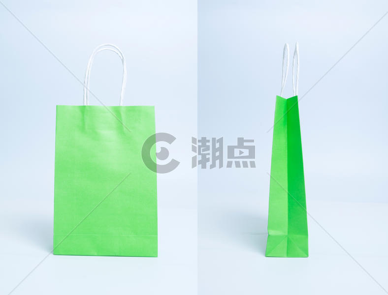 纯色绿色购物袋纸袋单个拍摄图片素材免费下载