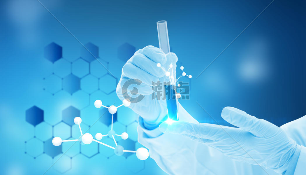 手持医学试管和细胞的背景图层图片素材免费下载