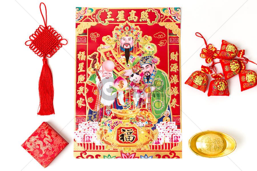 中国春节传统贴纸三星高照图片素材免费下载