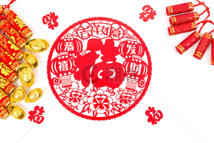 中国春节福字饰品排列摆拍图片素材免费下载