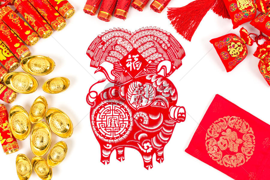 中国春节传统饰品排列摆拍图片素材免费下载