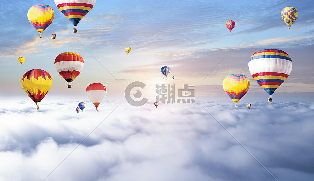 云朵上的热气球图片素材免费下载