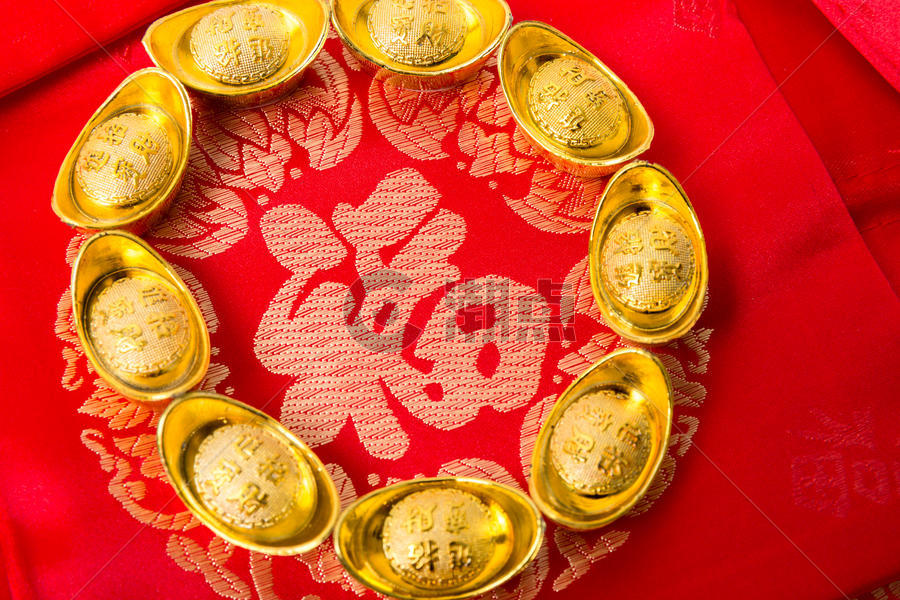 红喜春节福气福袋排列摆拍图片素材免费下载