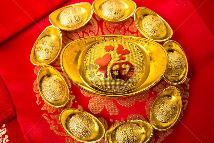 红喜春节福气福袋排列摆拍图片素材免费下载