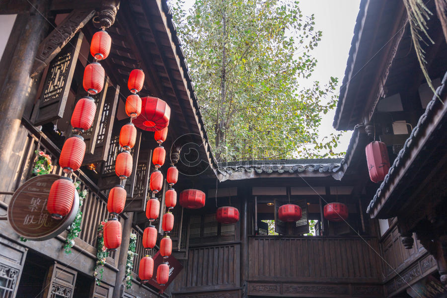 中国风古建筑红灯笼图片素材免费下载