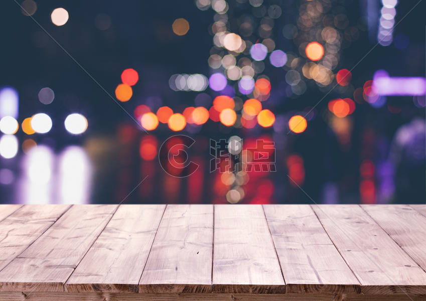 木板桌和光斑背景图片素材免费下载