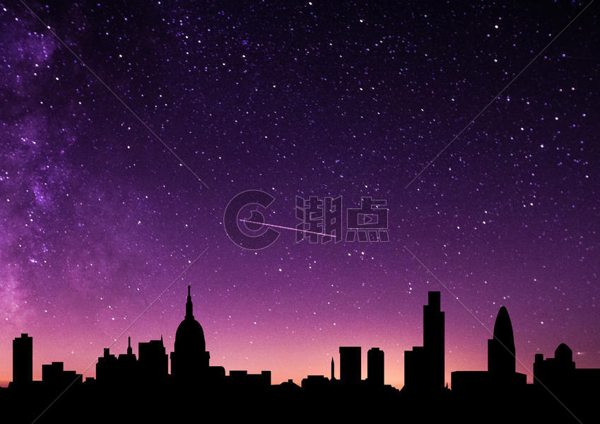 星空下的城市剪影图片素材免费下载